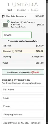 NEW30 coupon verification screenshot