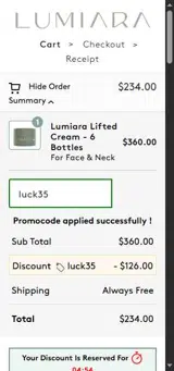 luck35 coupon verification screenshot