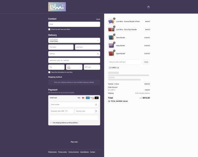 Lumi Gummies checkout page showing Lumi Gummies discount code box | Screenshot taken by SimplyCodes community member on Sep 8, 2025