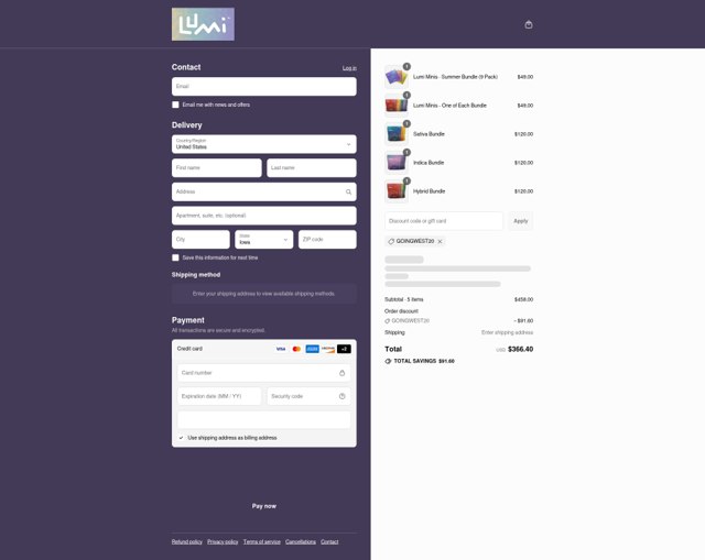 Lumi Gummies checkout page showing Lumi Gummies discount code box | Screenshot taken by SimplyCodes community member on Sep 8, 2025