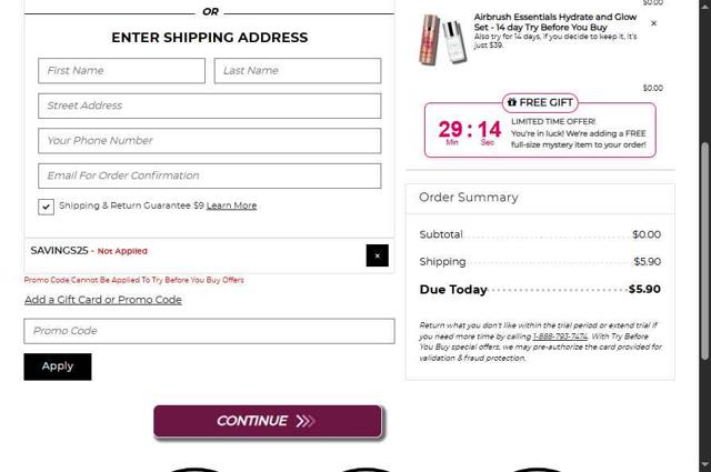 Luminess Cosmetics checkout page showing Luminess Cosmetics promo code box | Screenshot taken by SimplyCodes community member on Aug 26, 2025