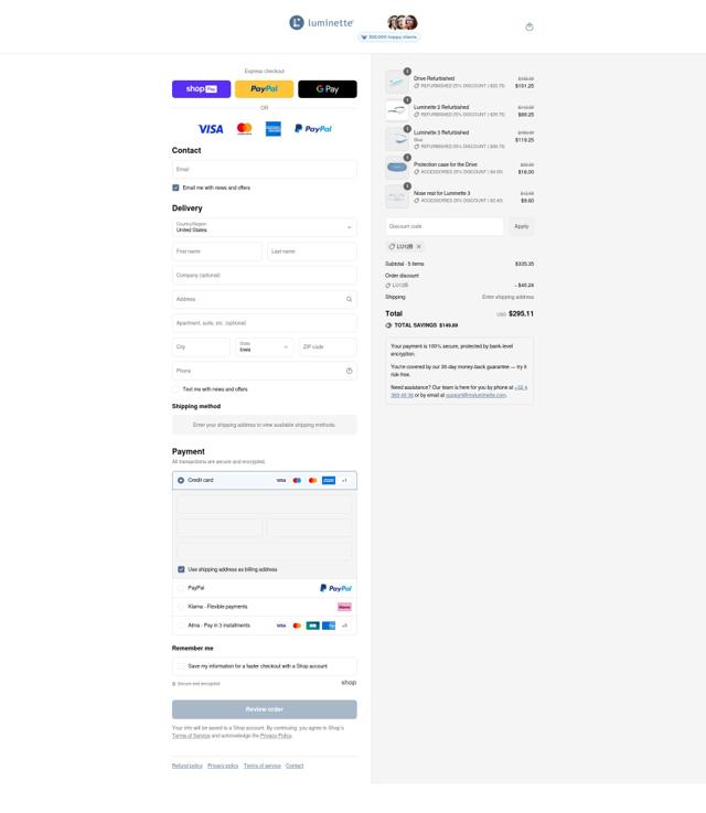 Luminette checkout page showing Luminette discount code box | Screenshot taken by SimplyCodes community member on Aug 10, 2025