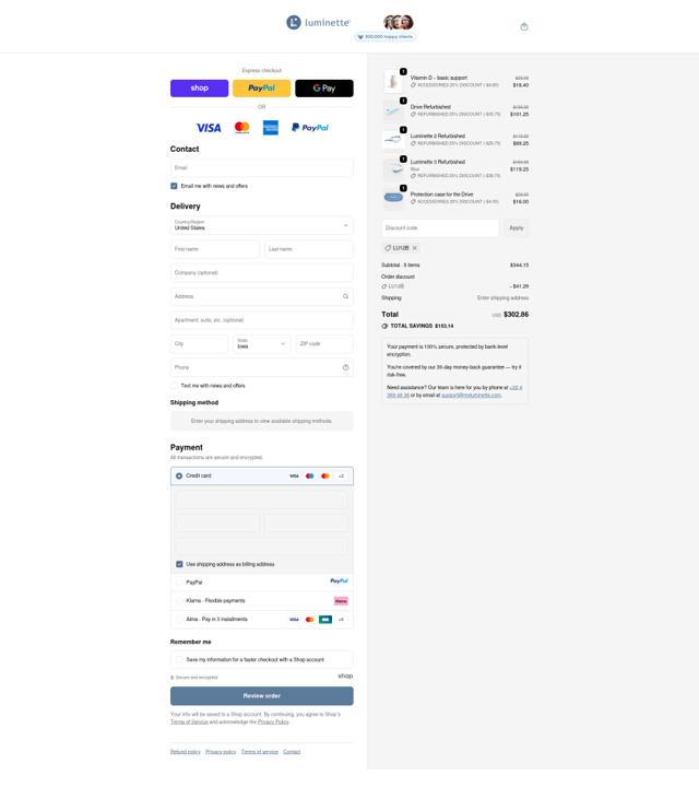 Luminette checkout page showing Luminette discount code box | Screenshot taken by SimplyCodes community member on Sep 30, 2025