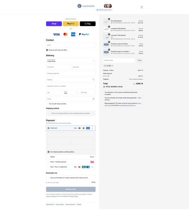Luminette checkout page showing Luminette discount code box | Screenshot taken by SimplyCodes community member on Sep 5, 2025