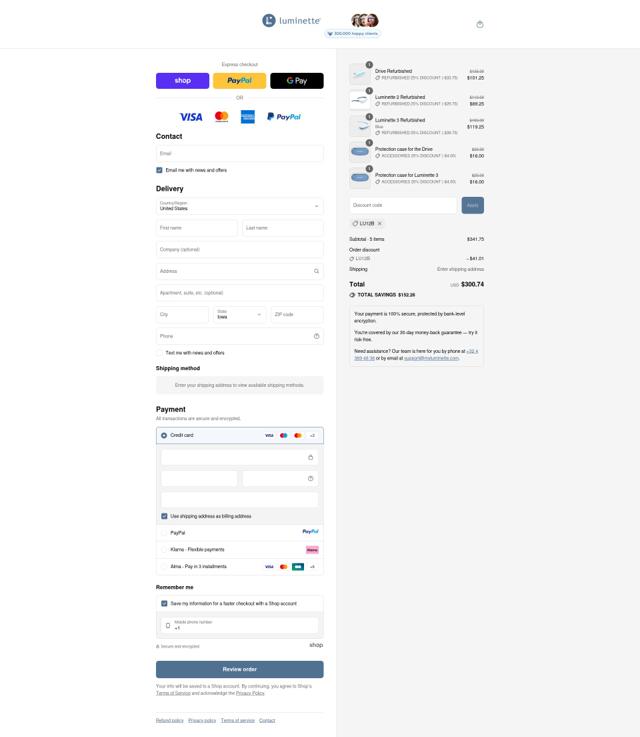 Luminette checkout page showing Luminette discount code box | Screenshot taken by SimplyCodes community member on Sep 9, 2025