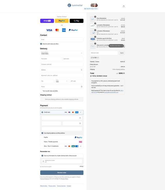Luminette checkout page showing Luminette discount code box | Screenshot taken by SimplyCodes community member on Aug 6, 2025