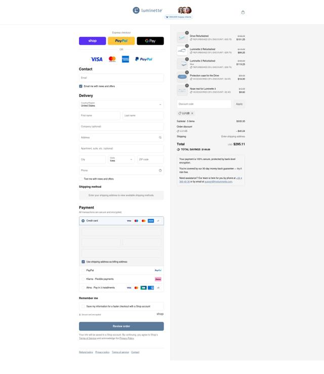 Luminette checkout page showing Luminette discount code box | Screenshot taken by SimplyCodes community member on Aug 14, 2025