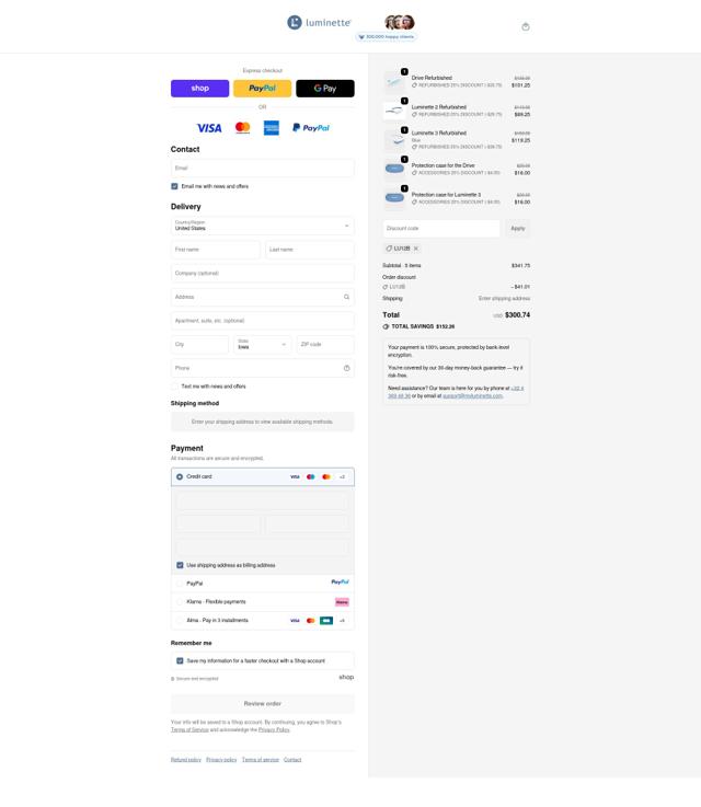 Luminette checkout page showing Luminette discount code box | Screenshot taken by SimplyCodes community member on Sep 17, 2025