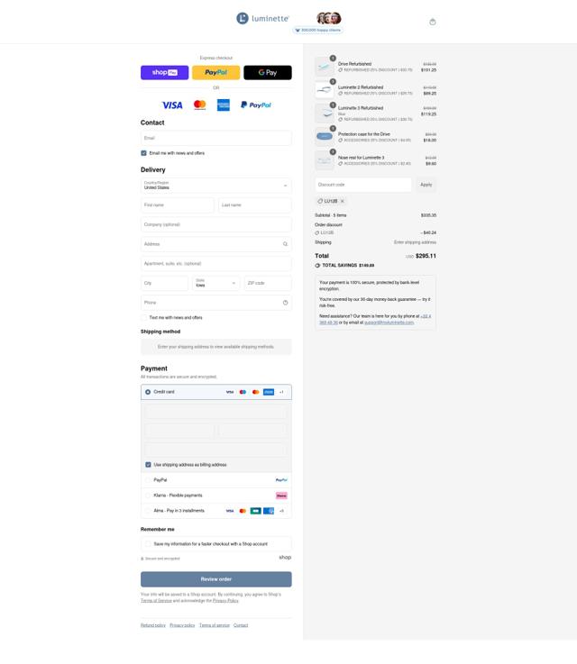 Luminette checkout page showing Luminette discount code box | Screenshot taken by SimplyCodes community member on Aug 19, 2025