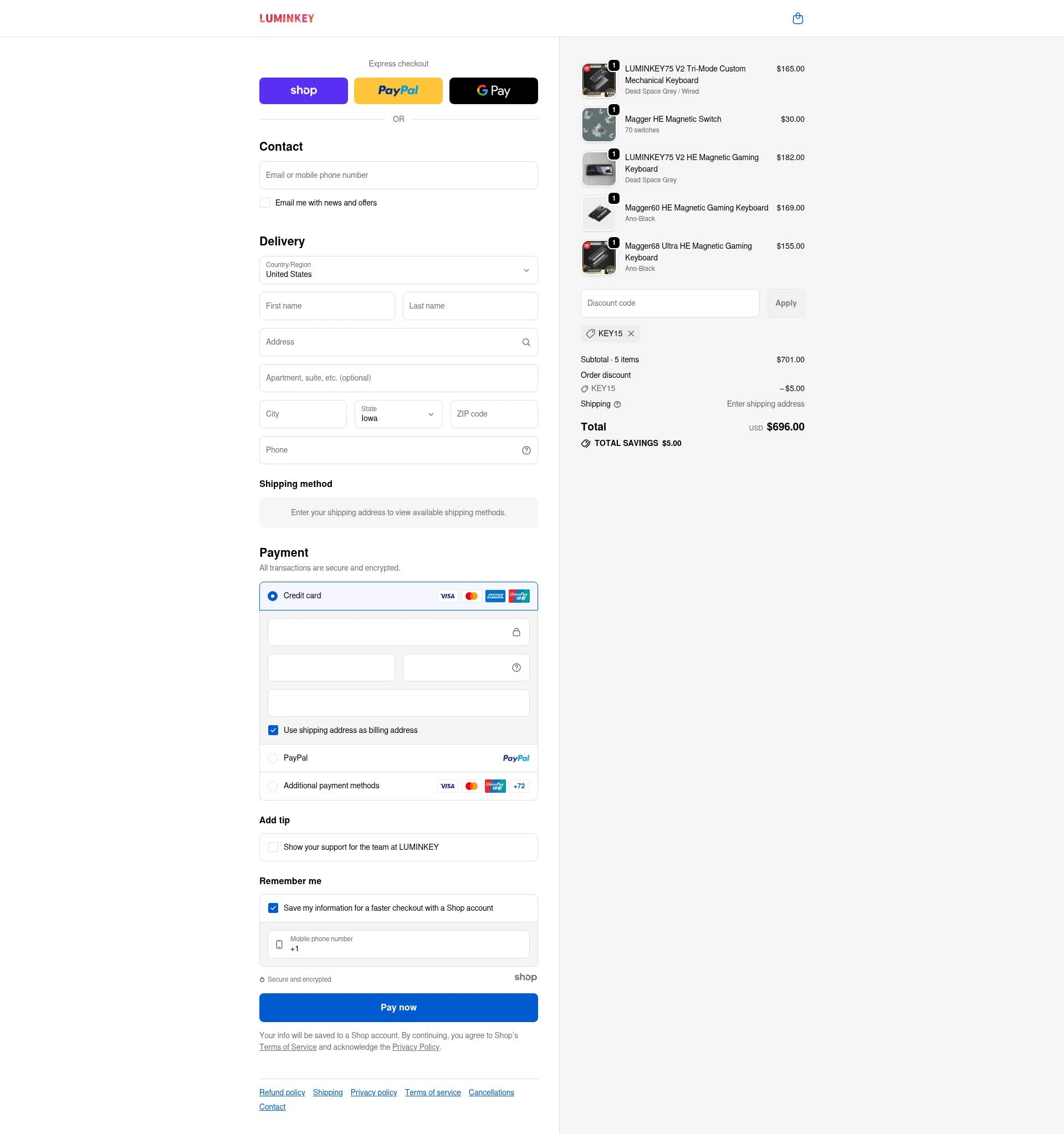 LUMINKEY checkout page showing LUMINKEY discount code box | Screenshot taken by SimplyCodes community member on Nov 29, 2025