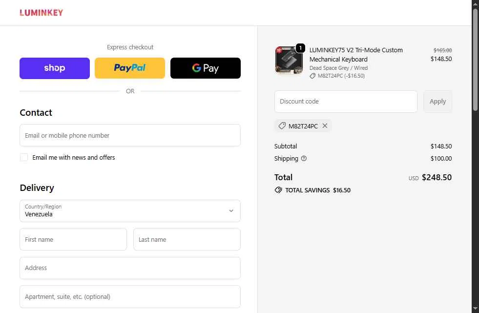 LUMINKEY checkout page showing LUMINKEY discount code box | Screenshot taken by SimplyCodes community member on Nov 28, 2025