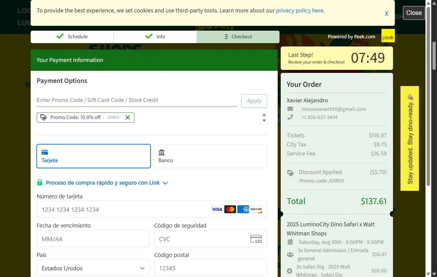 Lumino City Festival checkout page showing Lumino City Festival discount code box | Screenshot taken by SimplyCodes community member on Aug 18, 2025