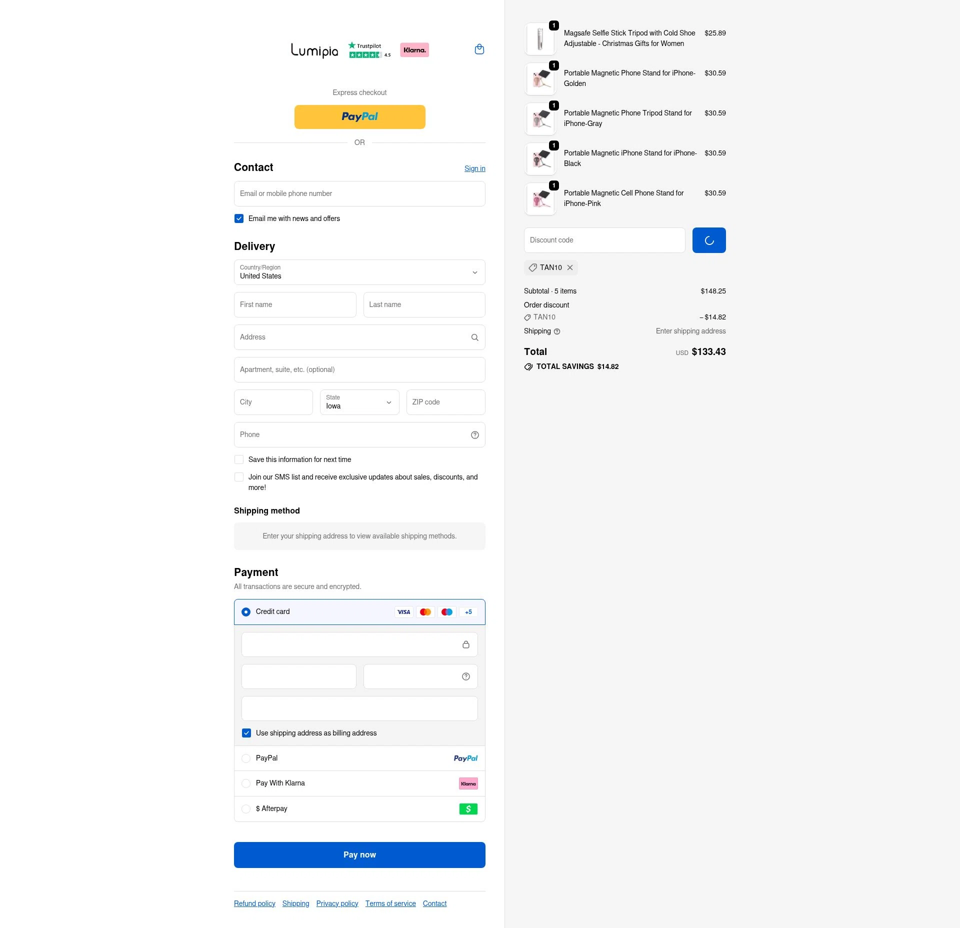 Lumipia checkout page showing Lumipia promo code box | Screenshot taken by SimplyCodes community member on Feb 7, 2026