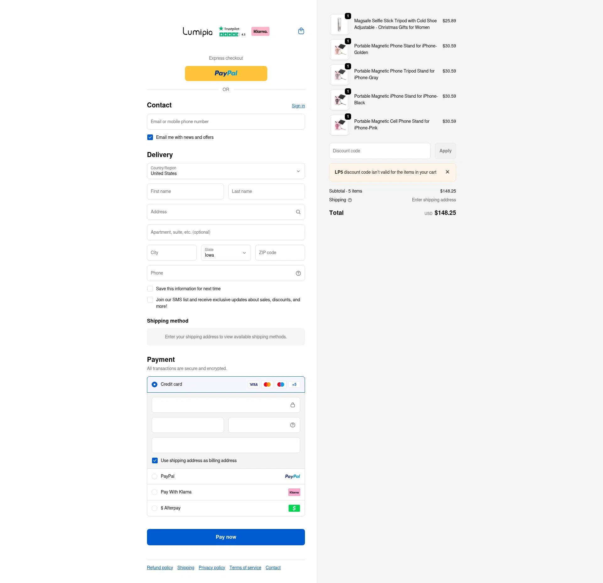 Lumipia checkout page showing Lumipia promo code box | Screenshot taken by SimplyCodes community member on Feb 11, 2026