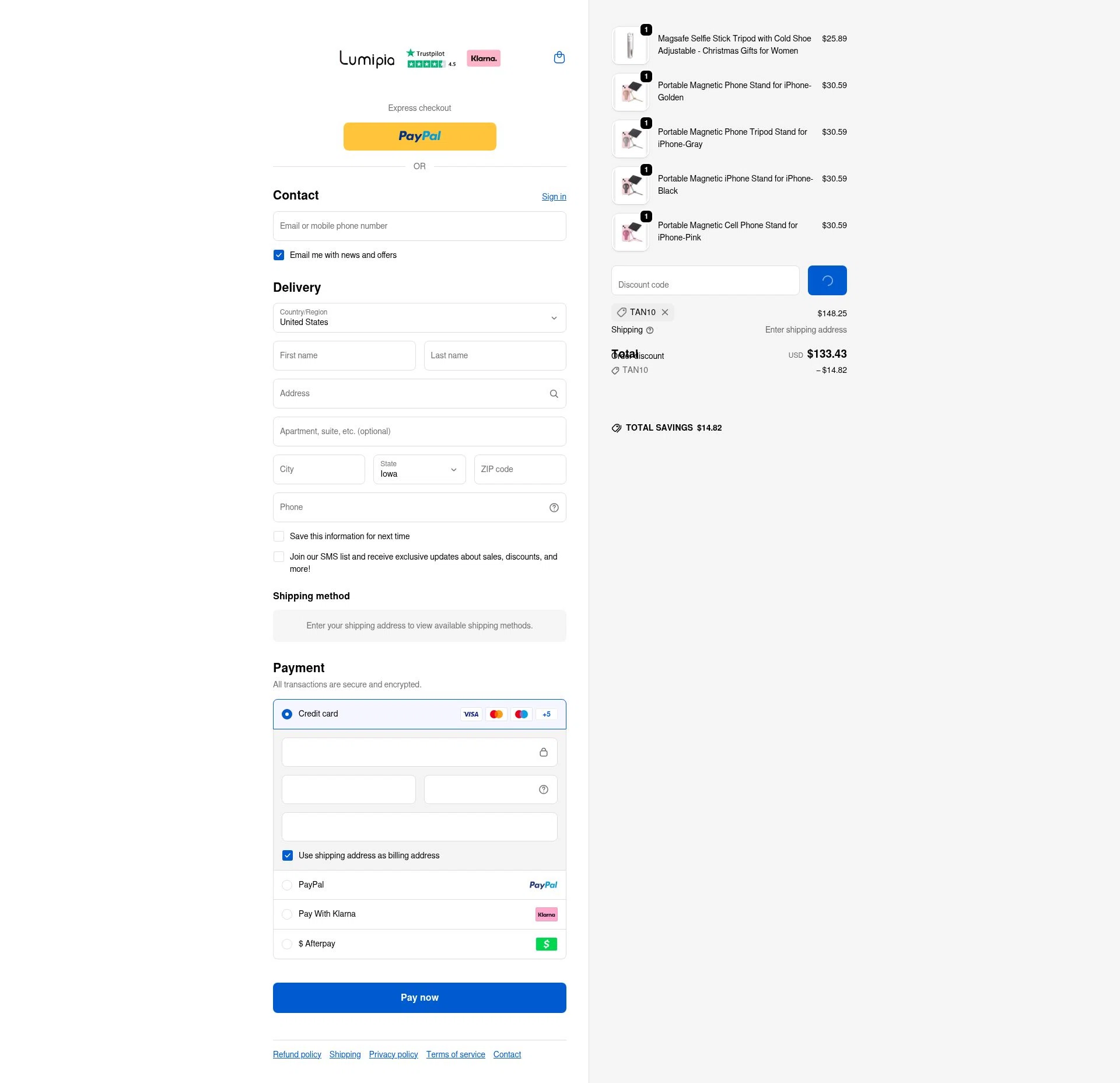 Lumipia checkout page showing Lumipia promo code box | Screenshot taken by SimplyCodes community member on Feb 11, 2026