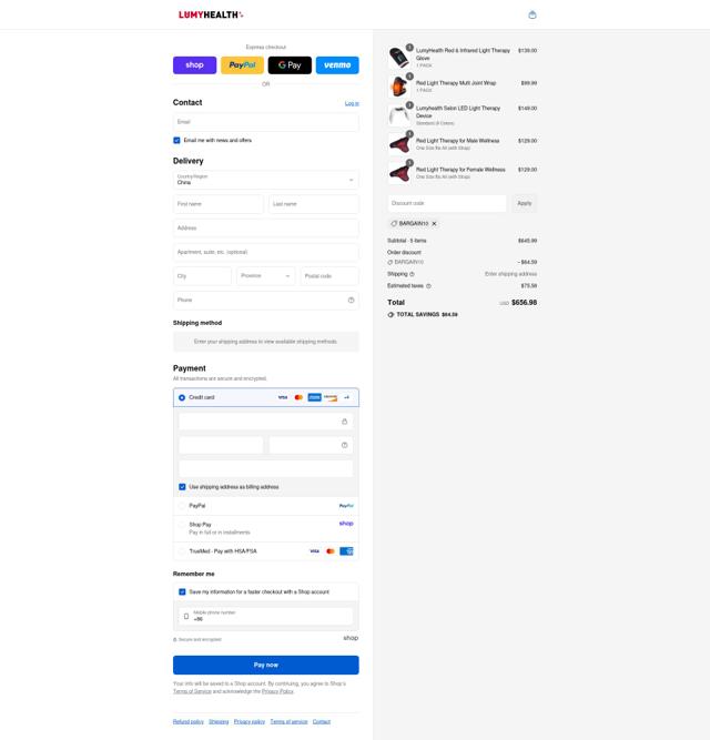 LUMYHEALTH checkout page showing LUMYHEALTH promo code box | Screenshot taken by SimplyCodes community member on Sep 6, 2025