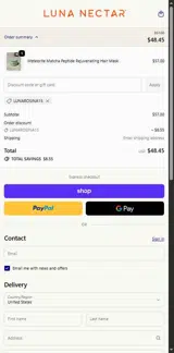 LUNAROSINA15 coupon verification screenshot