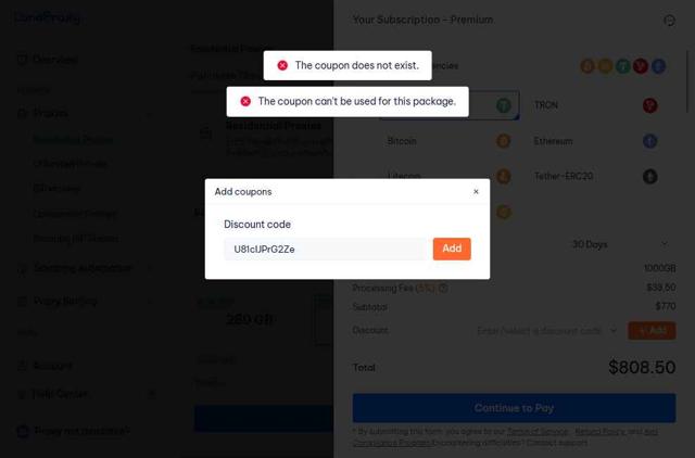 Lunaproxy checkout page showing Lunaproxy promo code box | Screenshot taken by SimplyCodes community member on Jul 17, 2025