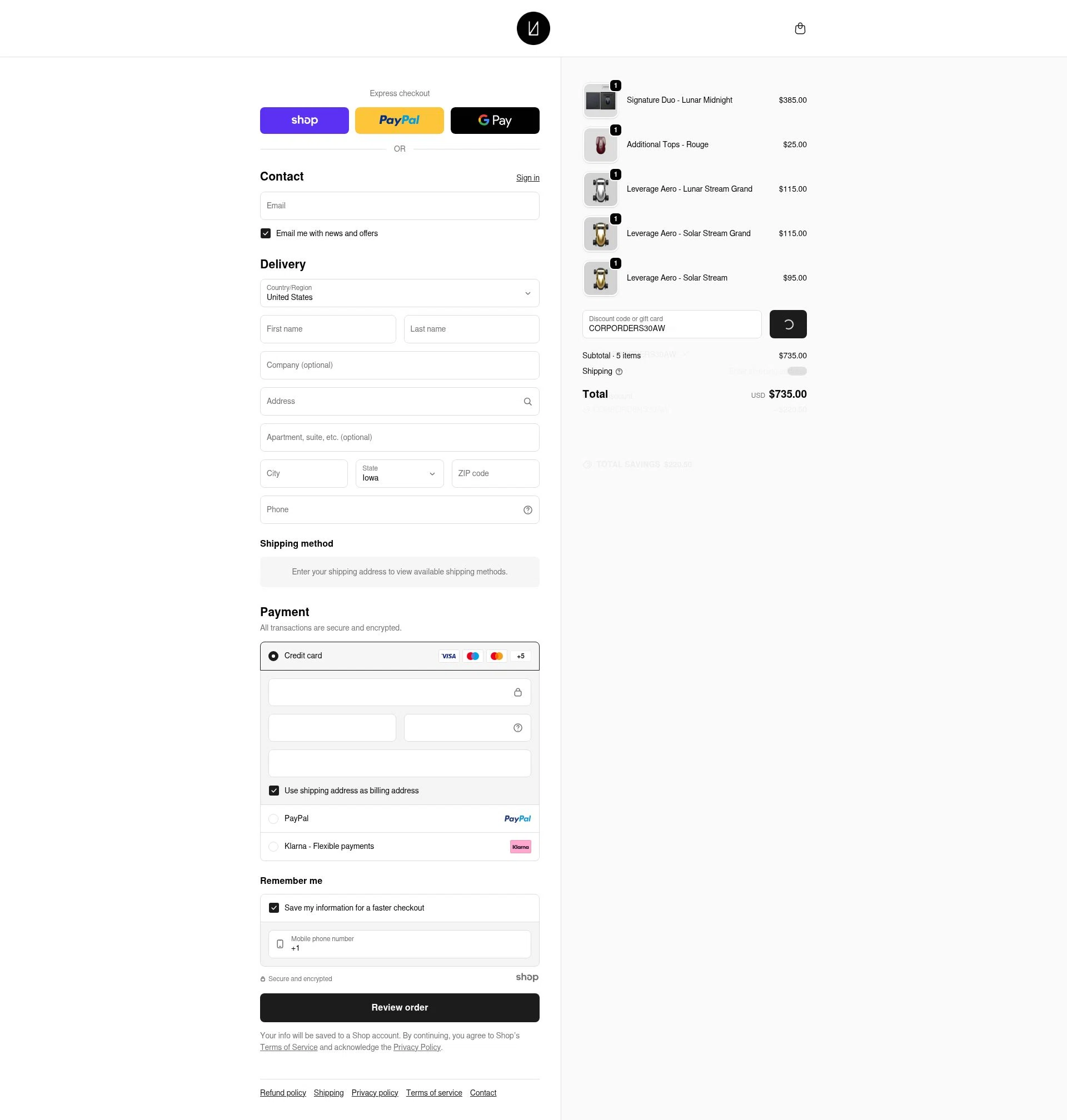 Lunar Artefacts checkout page showing Lunar Artefacts promo code box | Screenshot taken by SimplyCodes community member on Jan 2, 2026