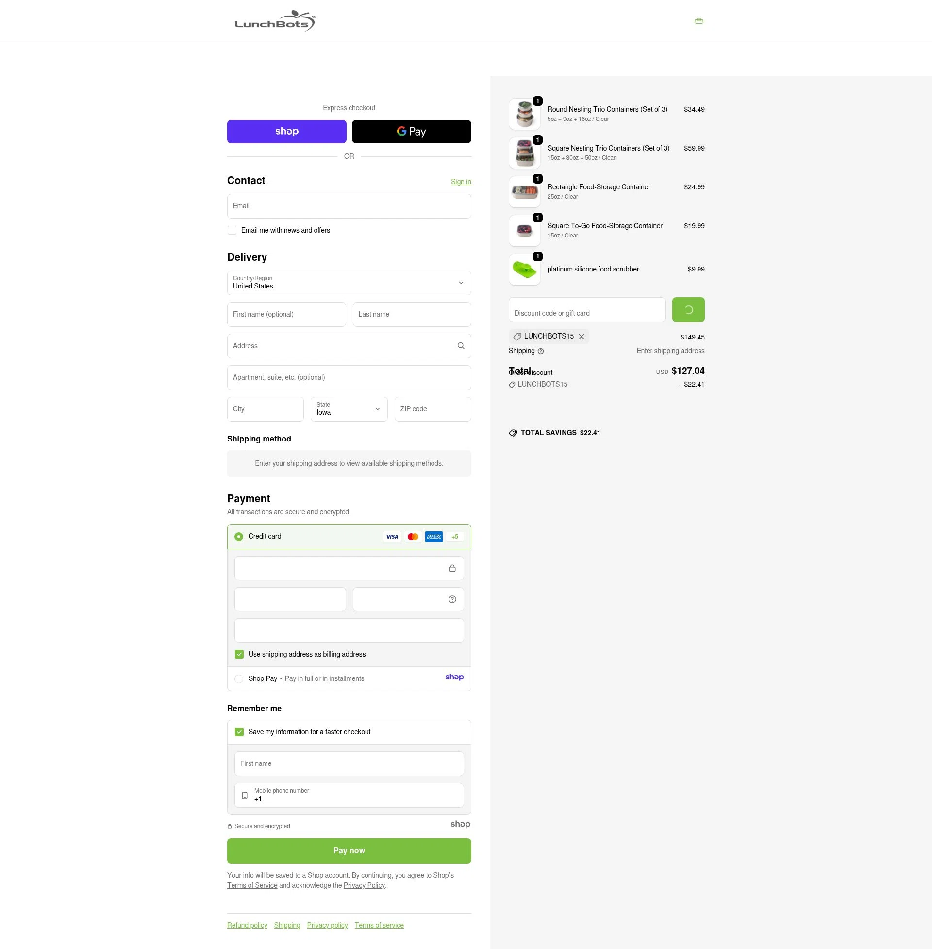 LunchBots checkout page showing LunchBots promo code box | Screenshot taken by SimplyCodes community member on Jan 13, 2026