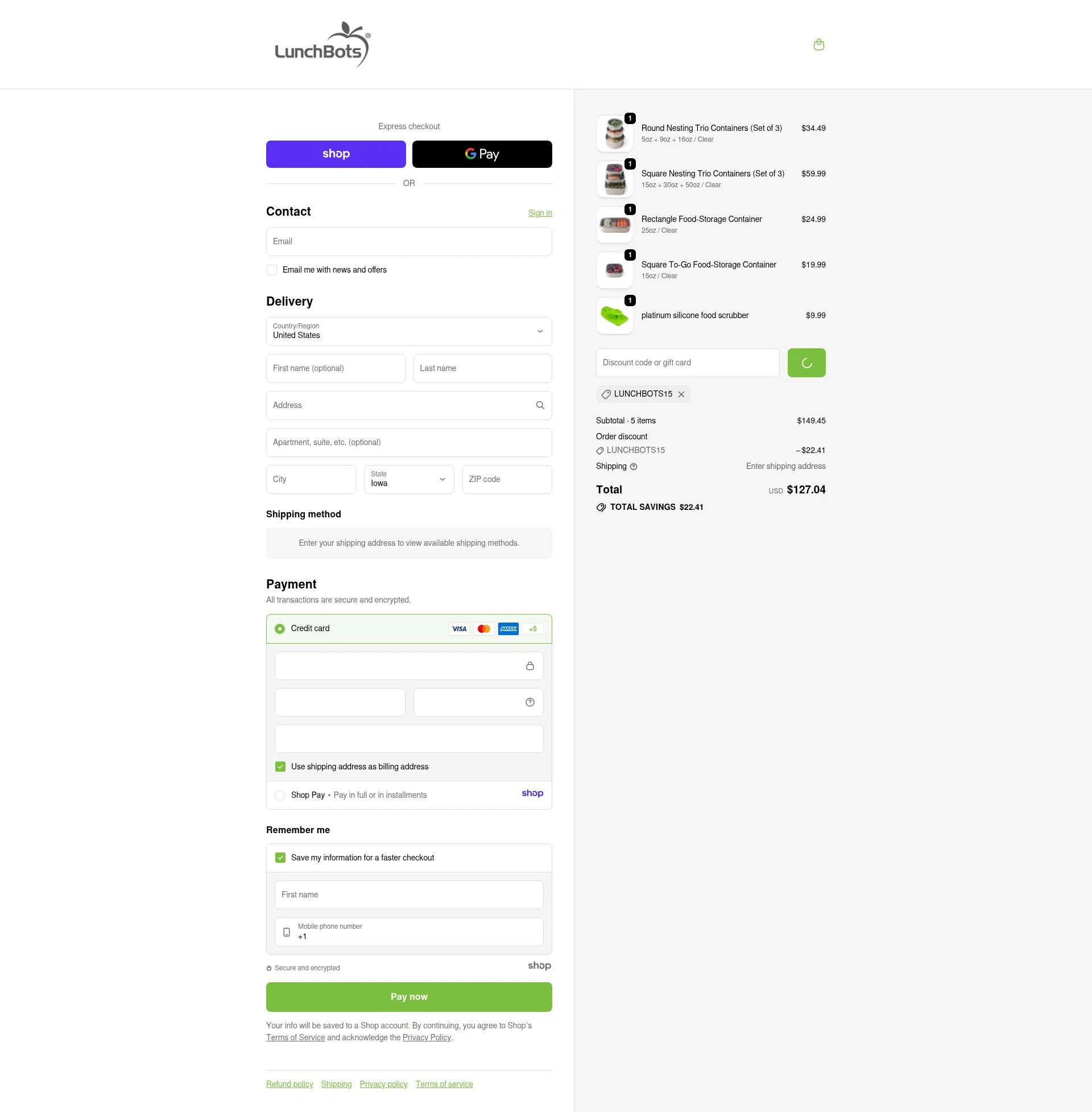 LunchBots checkout page showing LunchBots promo code box | Screenshot taken by SimplyCodes community member on Dec 24, 2025