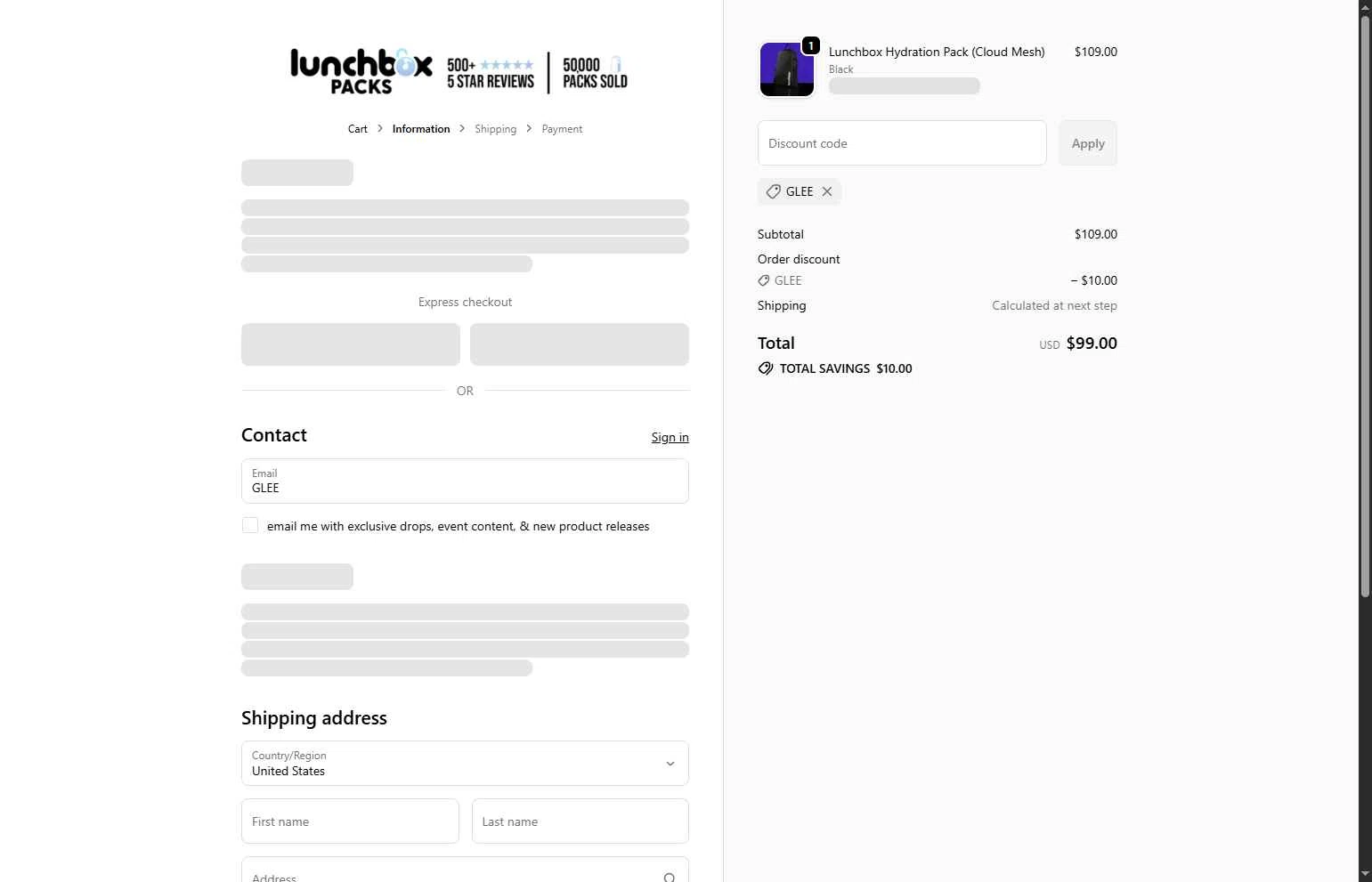 Lunchbox Packs checkout page showing Lunchbox Packs discount code box | Screenshot taken by SimplyCodes community member on Feb 16, 2026