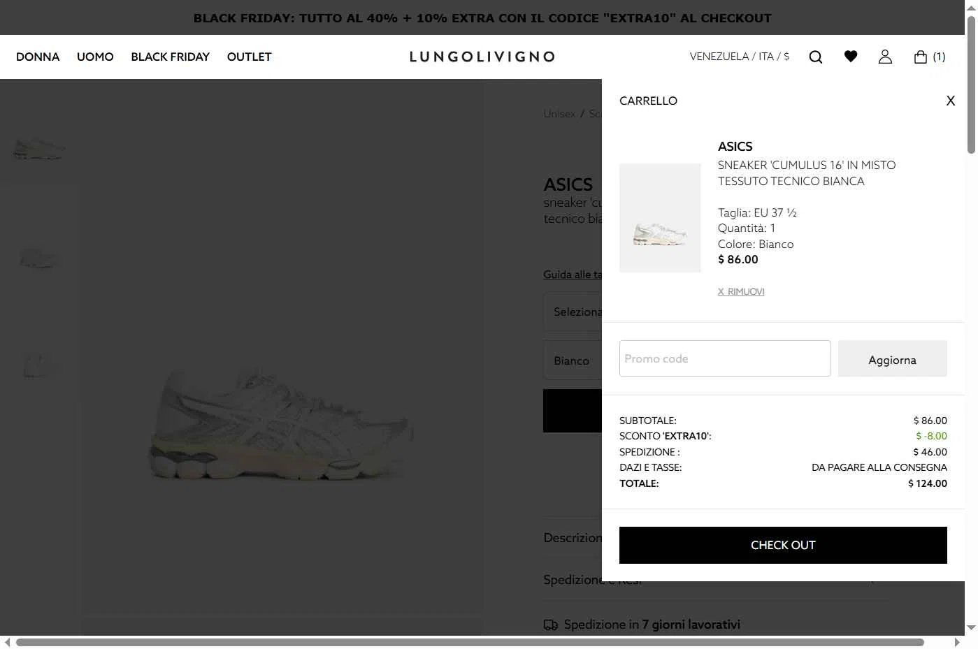 Lungolivigno Fashion checkout page showing Lungolivigno Fashion promo code box | Screenshot taken by SimplyCodes community member on Dec 1, 2025