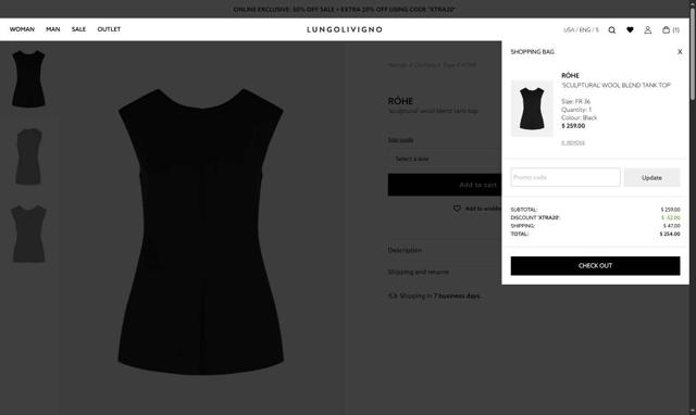 Lungolivigno Fashion checkout page showing Lungolivigno Fashion promo code box | Screenshot taken by SimplyCodes community member on Aug 16, 2025