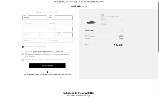 Lungolivigno Fashion checkout page showing Lungolivigno Fashion promo code box | Screenshot taken by SimplyCodes community member on Sep 29, 2025