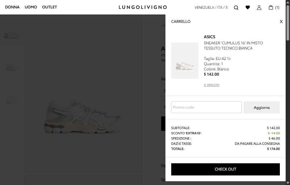 Lungolivigno Fashion checkout page showing Lungolivigno Fashion promo code box | Screenshot taken by SimplyCodes community member on Nov 20, 2025