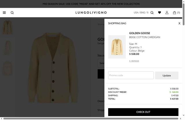 Lungolivigno Fashion checkout page showing Lungolivigno Fashion promo code box | Screenshot taken by SimplyCodes community member on Oct 1, 2025