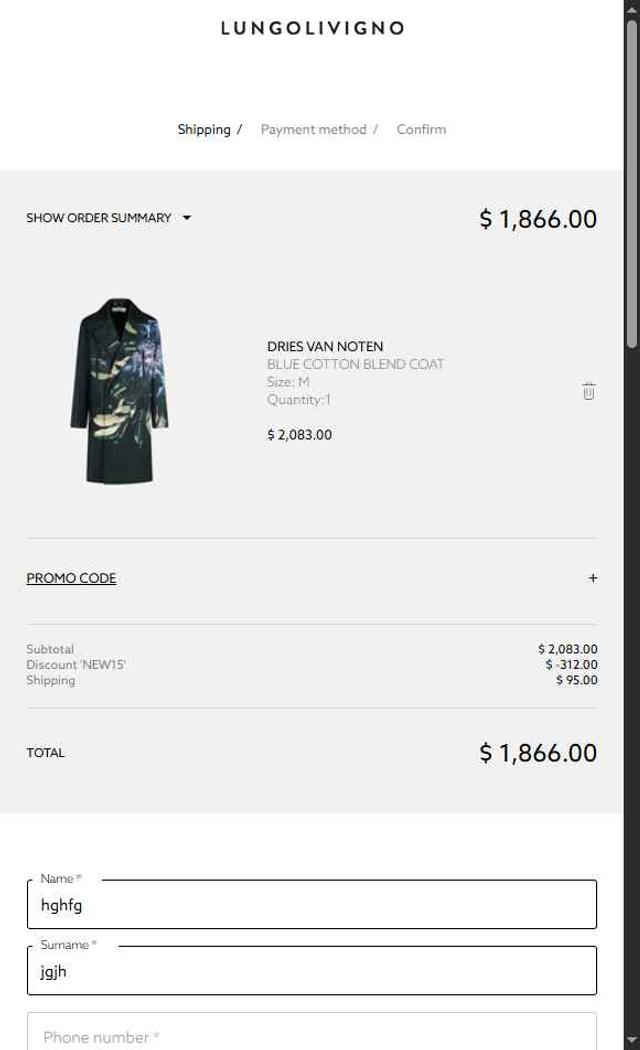 Lungolivigno Fashion checkout page showing Lungolivigno Fashion promo code box | Screenshot taken by SimplyCodes community member on Sep 18, 2025
