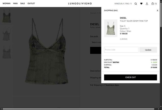 Lungolivigno Fashion checkout page showing Lungolivigno Fashion promo code box | Screenshot taken by SimplyCodes community member on Sep 1, 2025