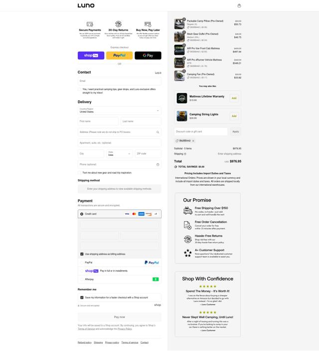 Luno Life checkout page showing Luno Life discount code box | Screenshot taken by SimplyCodes community member on Jul 29, 2025