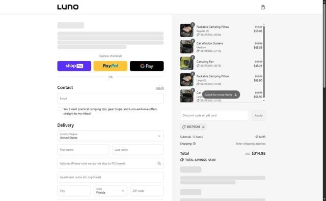 Luno Life checkout page showing Luno Life discount code box | Screenshot taken by SimplyCodes community member on Aug 14, 2025
