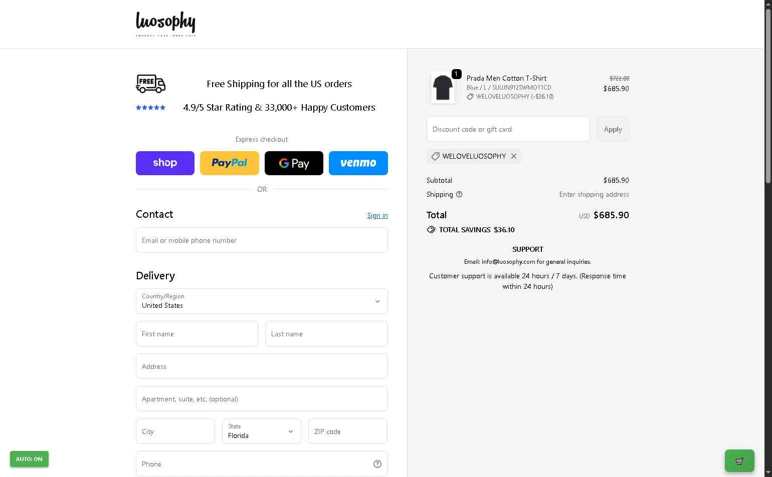 Luosophy checkout page showing Luosophy promo code box | Screenshot taken by SimplyCodes community member on Dec 22, 2025