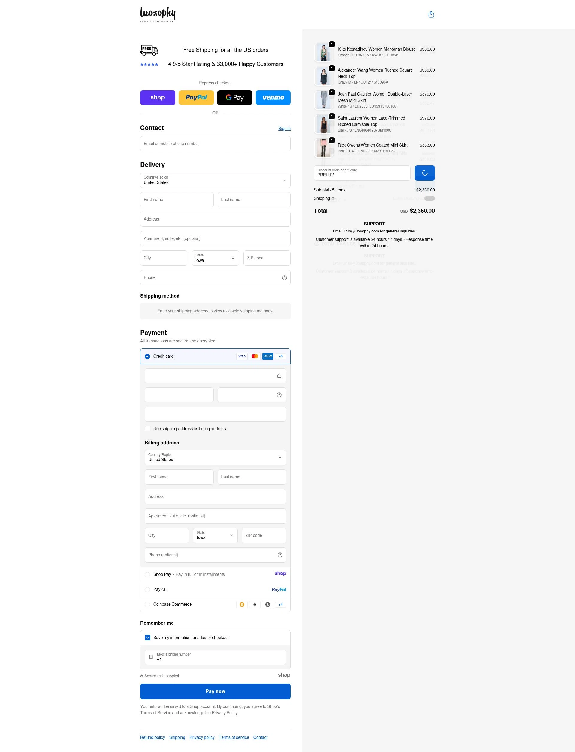 Luosophy checkout page showing Luosophy promo code box | Screenshot taken by SimplyCodes community member on Dec 28, 2025