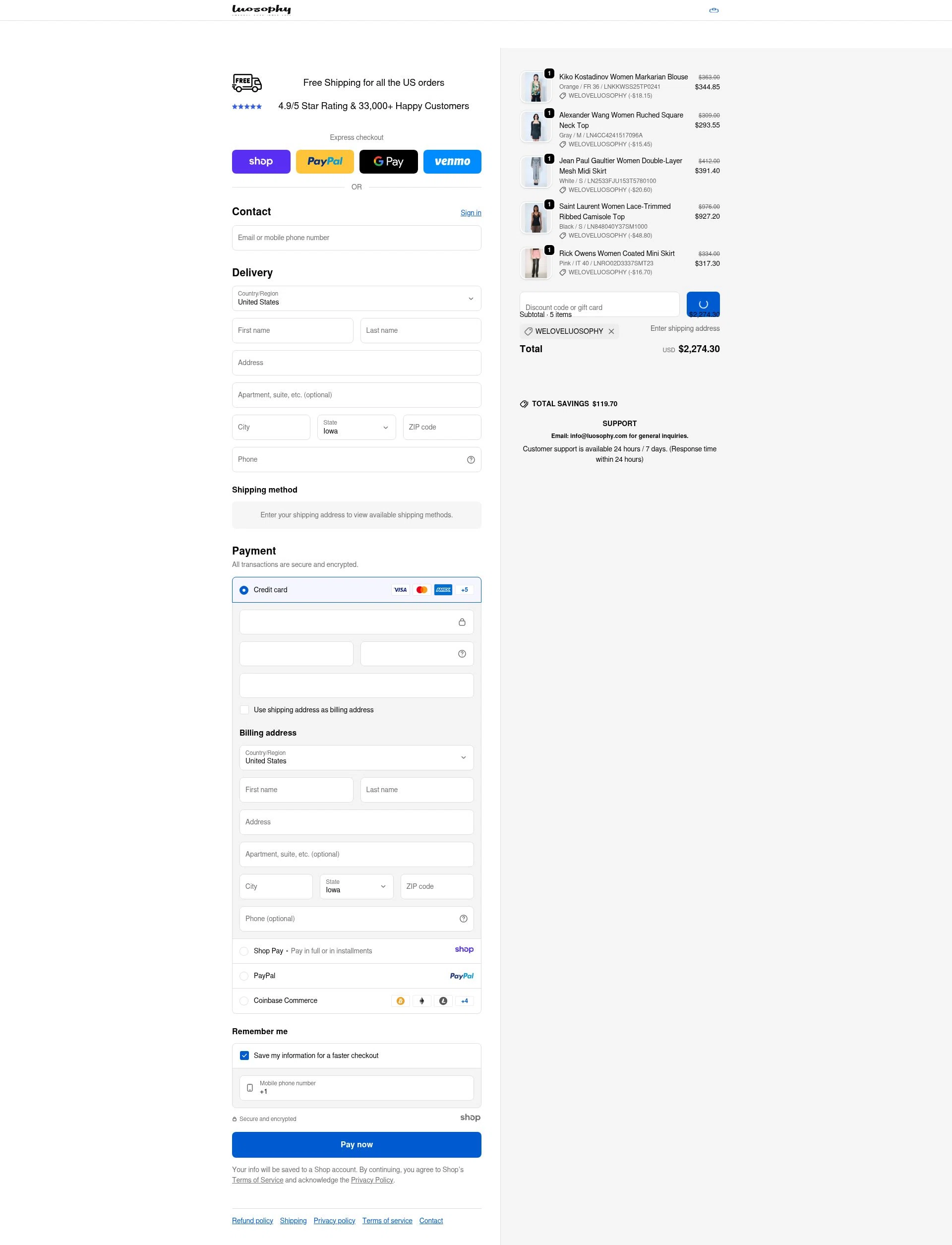 Luosophy checkout page showing Luosophy promo code box | Screenshot taken by SimplyCodes community member on Dec 24, 2025