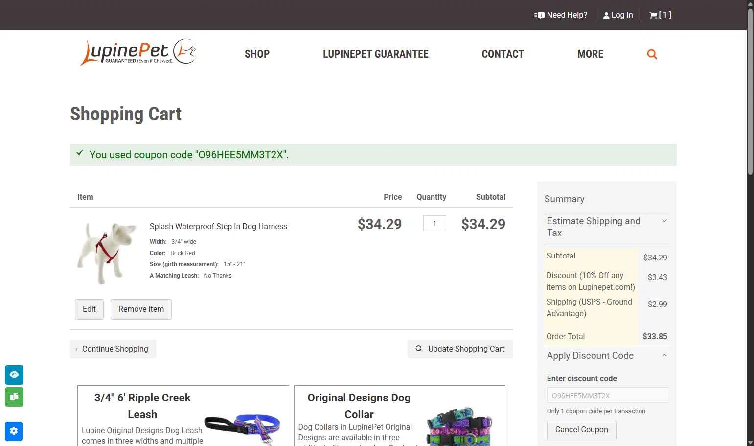 LupinePet checkout page showing LupinePet promo code box | Screenshot taken by SimplyCodes community member on Jan 10, 2026
