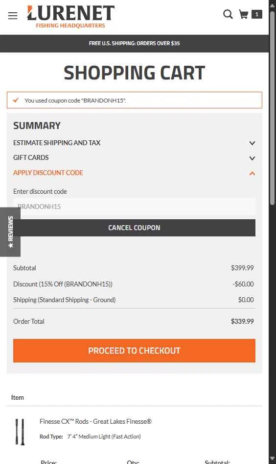 Lurenet Fishing Headquarters checkout page showing Lurenet Fishing Headquarters promo code box | Screenshot taken by SimplyCodes community member on Apr 23, 2025