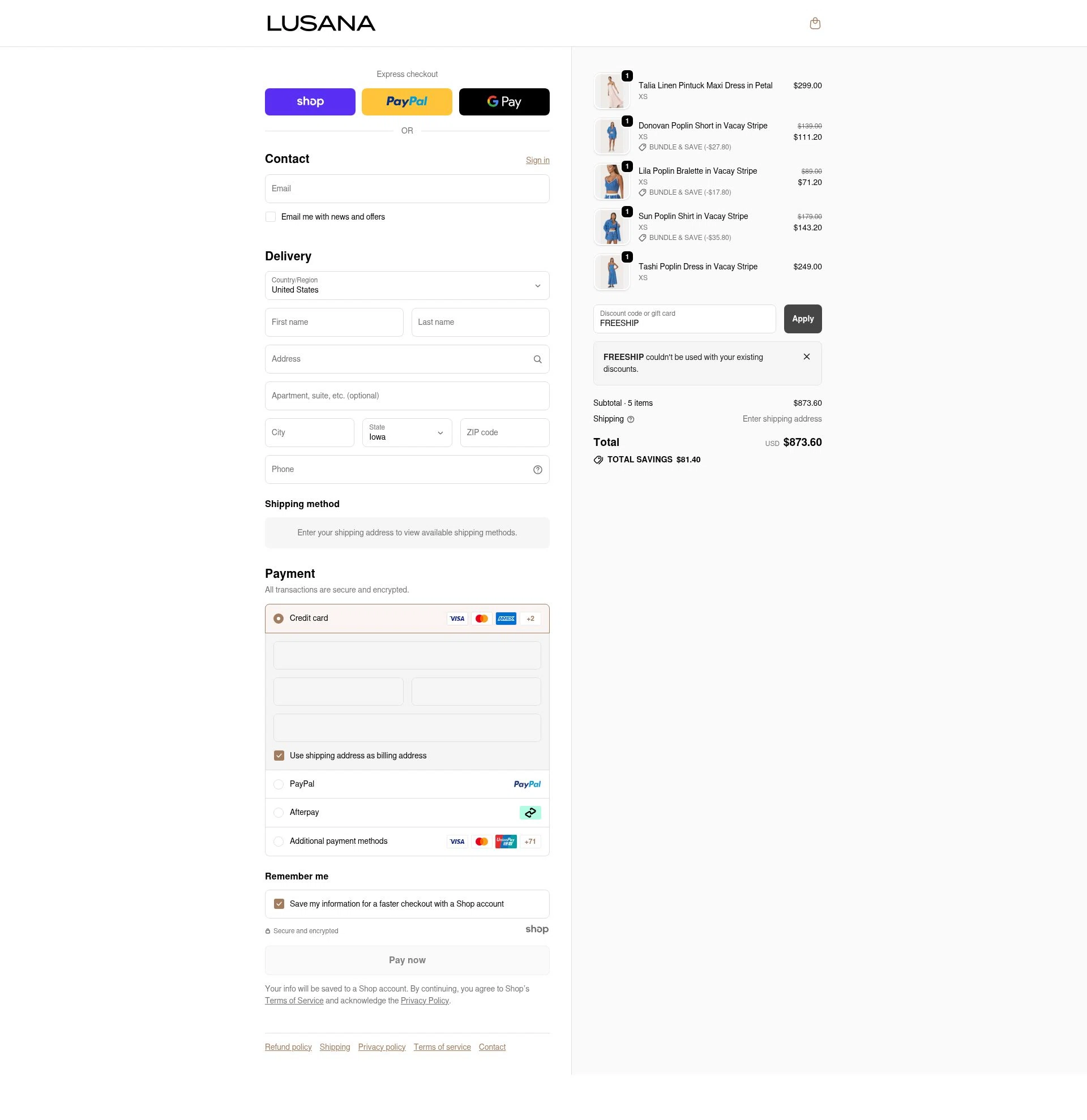 LUSANA checkout page showing LUSANA promo code box | Screenshot taken by SimplyCodes community member on Nov 30, 2025