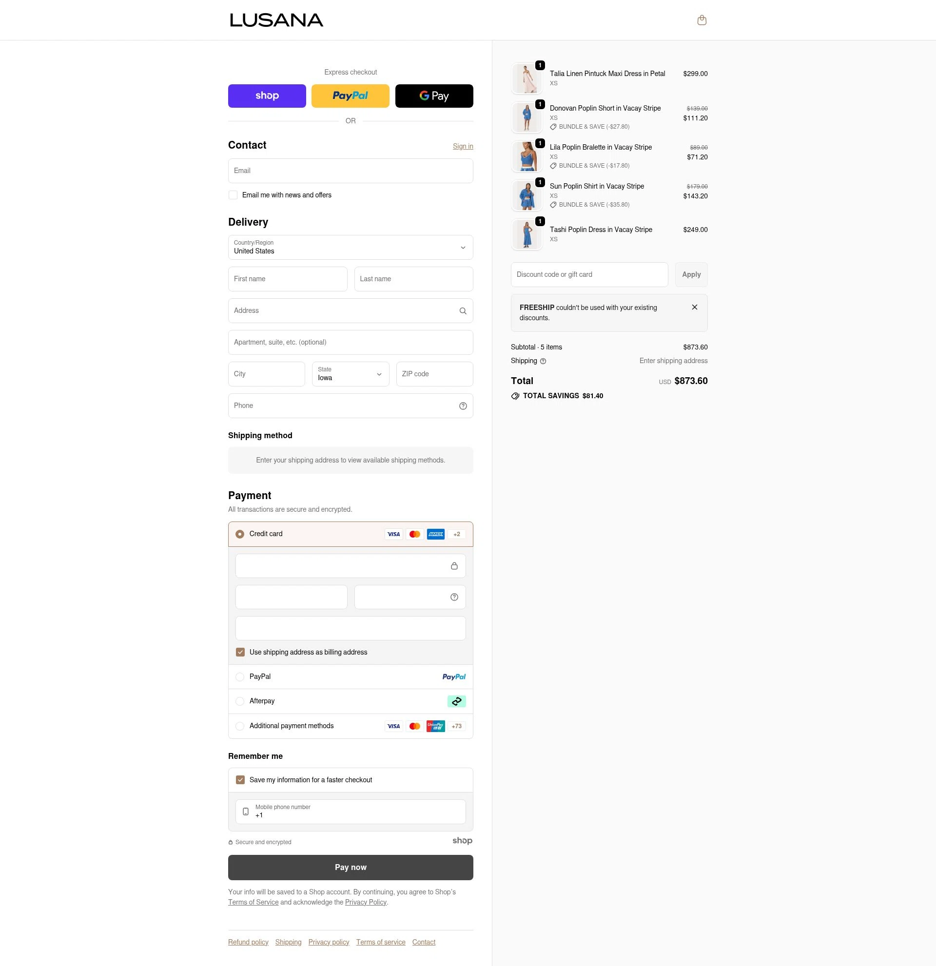 LUSANA checkout page showing LUSANA promo code box | Screenshot taken by SimplyCodes community member on Dec 28, 2025