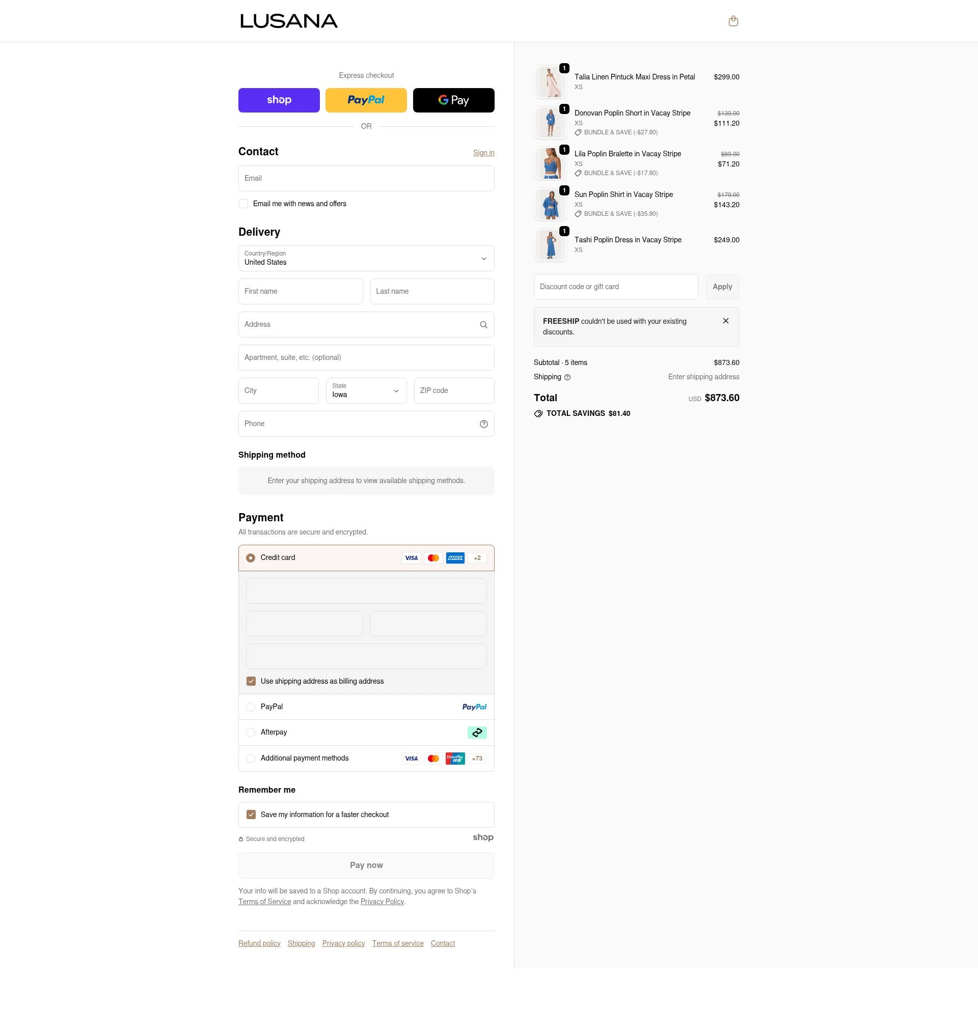 LUSANA checkout page showing LUSANA promo code box | Screenshot taken by SimplyCodes community member on Dec 23, 2025