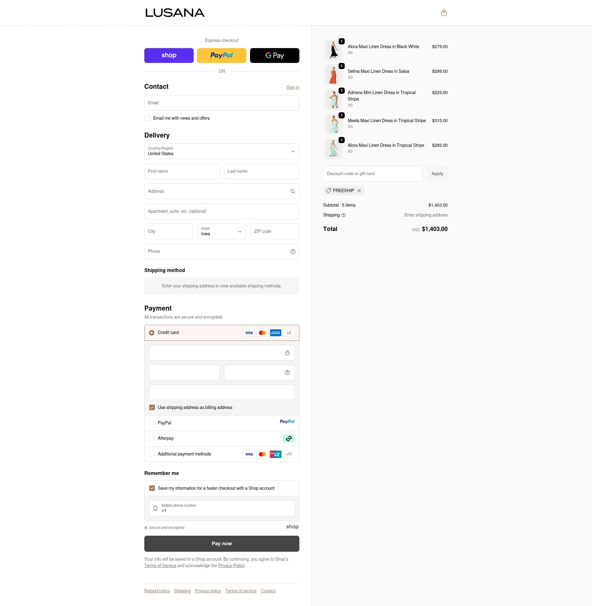 LUSANA checkout page showing LUSANA promo code box | Screenshot taken by SimplyCodes community member on Sep 21, 2025