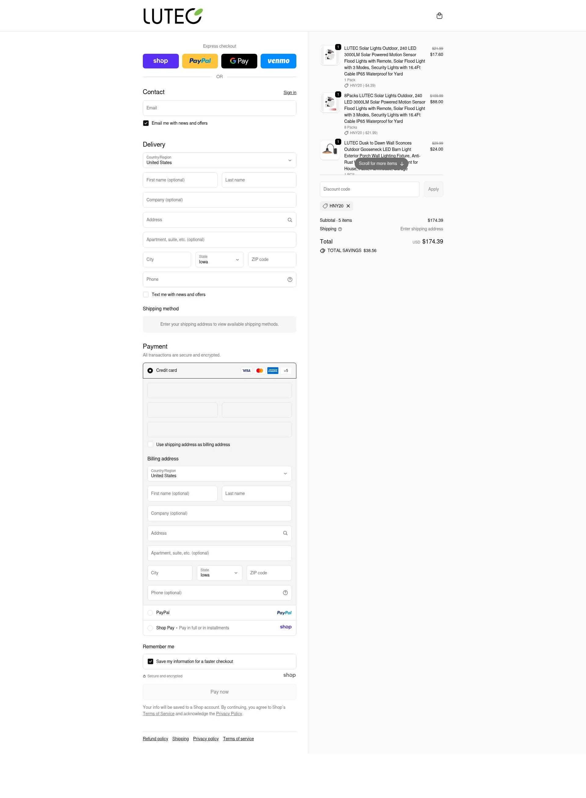 Lutec Lighting checkout page showing Lutec Lighting promo code box | Screenshot taken by SimplyCodes community member on Dec 15, 2025