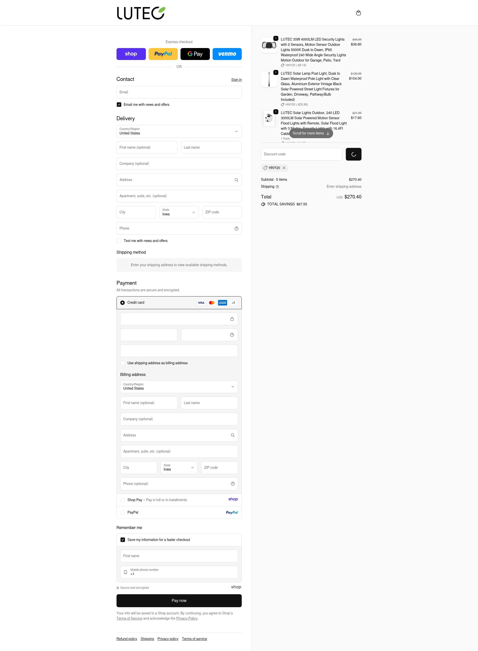 Lutec Lighting checkout page showing Lutec Lighting promo code box | Screenshot taken by SimplyCodes community member on Jan 1, 2026
