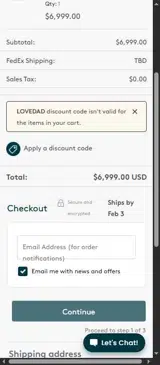 LOVEDAD coupon verification screenshot