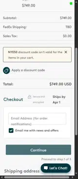 NYE50 coupon verification screenshot
