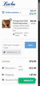 VIPSALE15 coupon verification screenshot