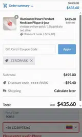 ZEROPARK coupon verification screenshot